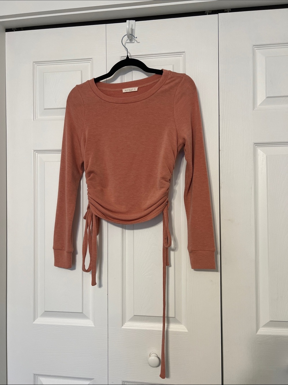 Peach Drawstring Long-Sleeve Top
